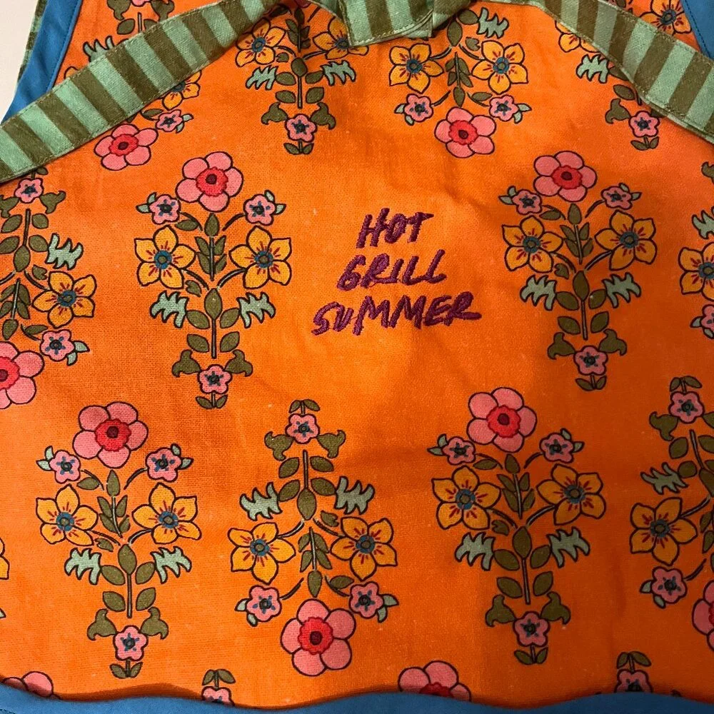 Hot Grill Summer Colorful Kitchen Apron NWT 100%‎ Cotton
